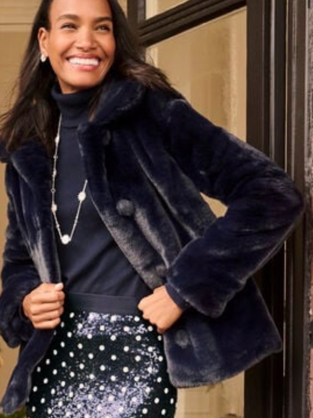 Talbots NWT Plush Faux Fur Jacket in Navy (mix26)